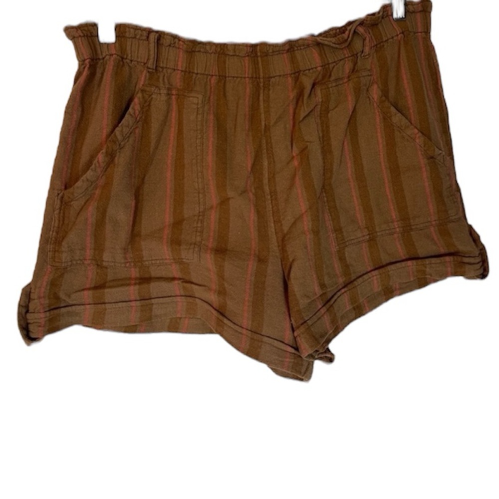 TIME ABD TRU Brown and Pink Elastic Waist Shorts with Pockets Size XL